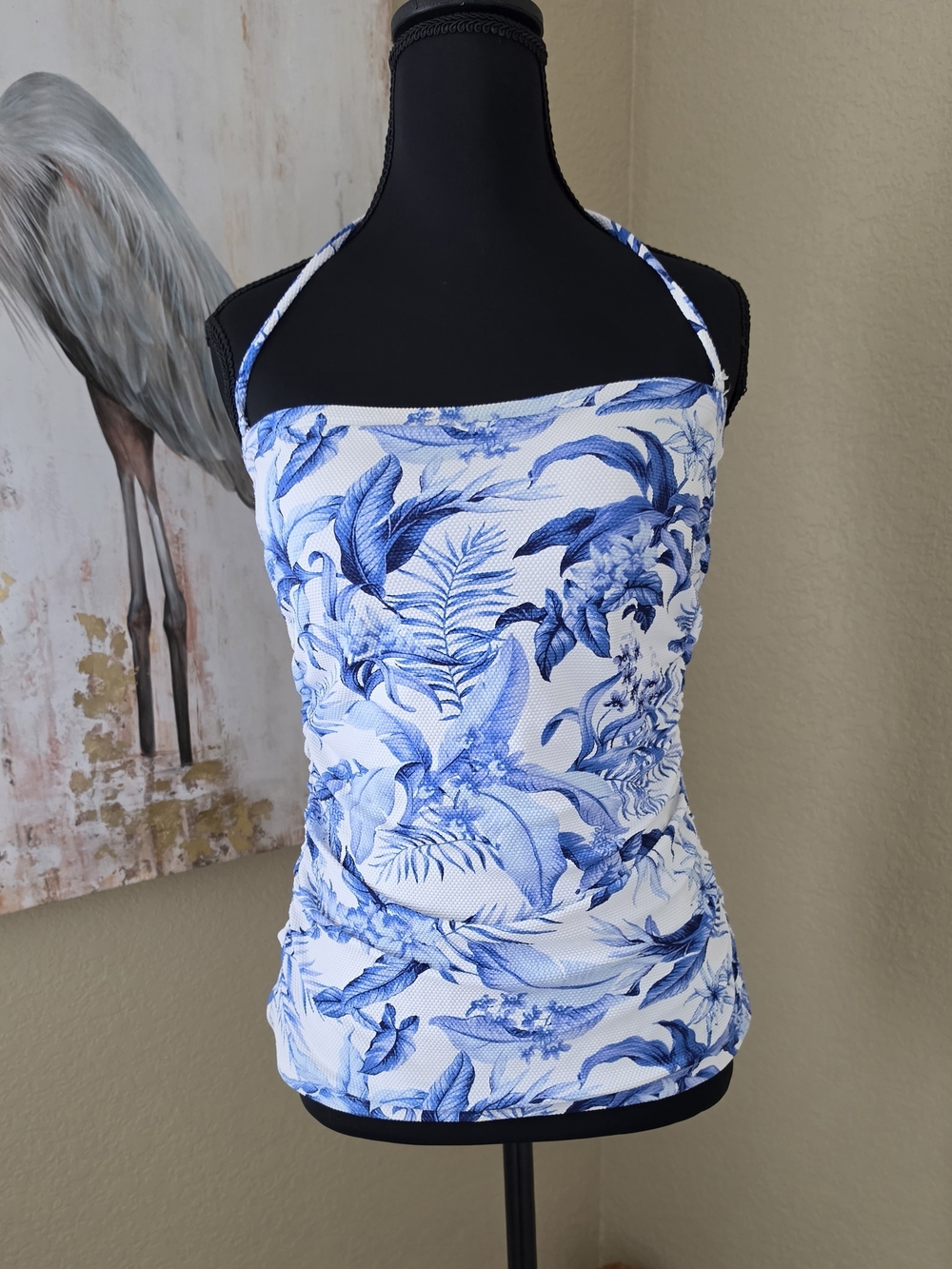 Tommy Bahama Blue and White Floral Halter Swim Top.